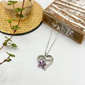 Mom Sterling Silver CZ Heart Necklace